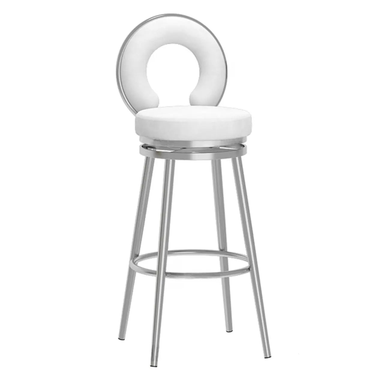 Swivel Round Upholstered Iron Bar Stool with Footrest Image - 19