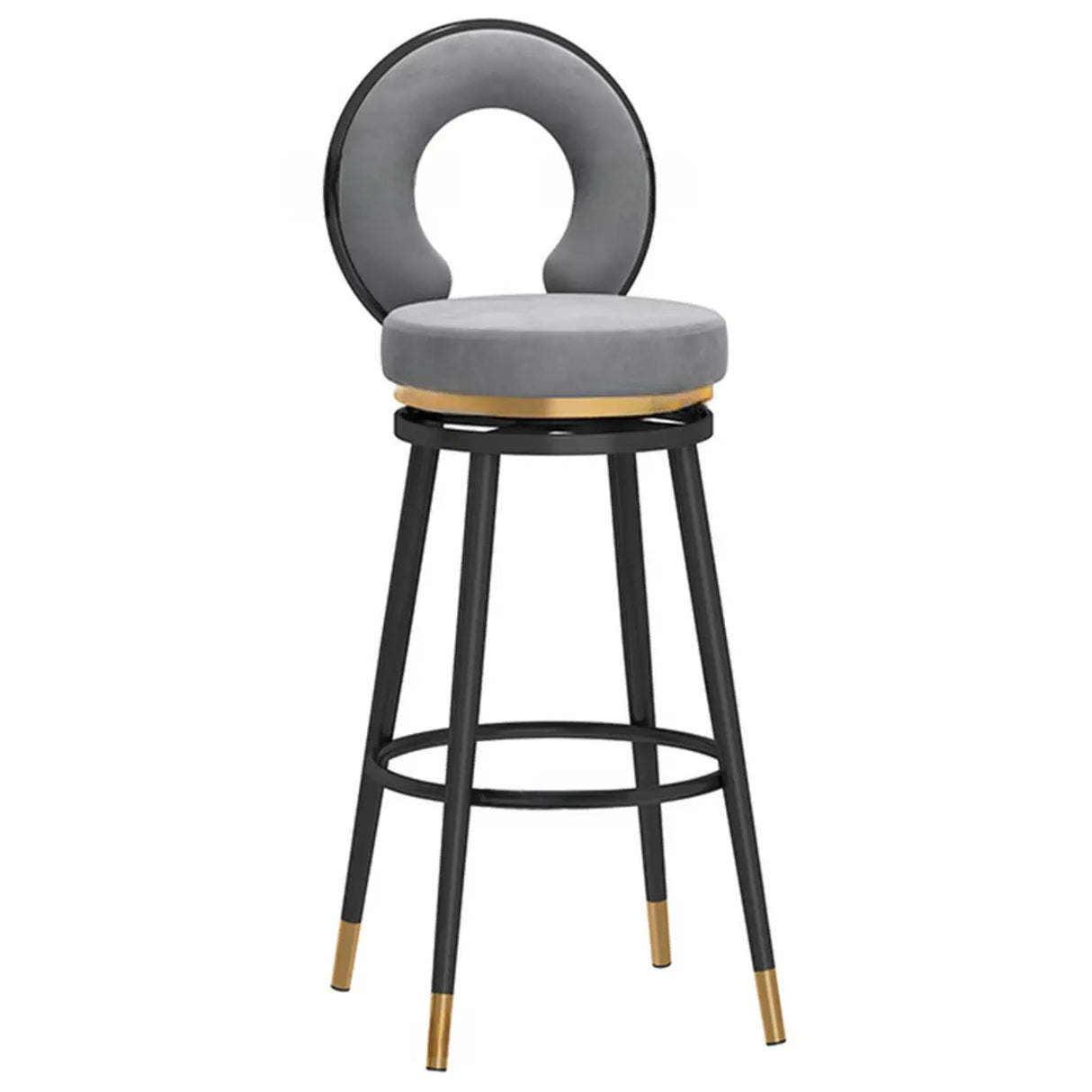 Swivel Round Upholstered Iron Bar Stool with Footrest Image - 2