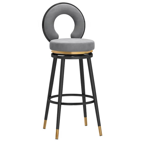Swivel Round Upholstered Iron Bar Stool with Footrest Image - 2