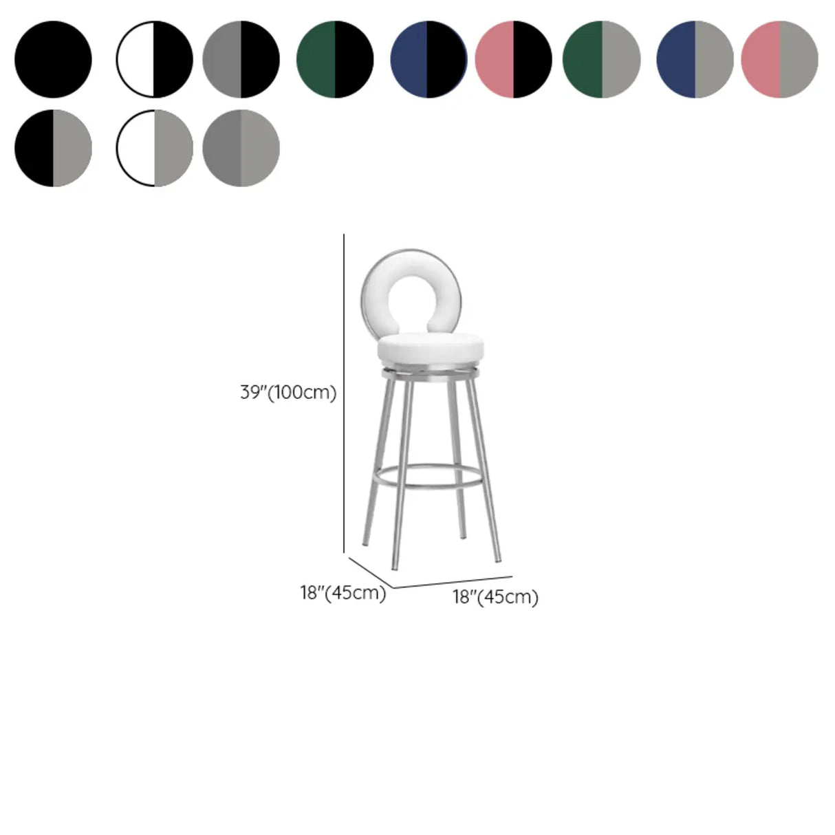 Swivel Round Upholstered Iron Bar Stool with Footrest Image - 21