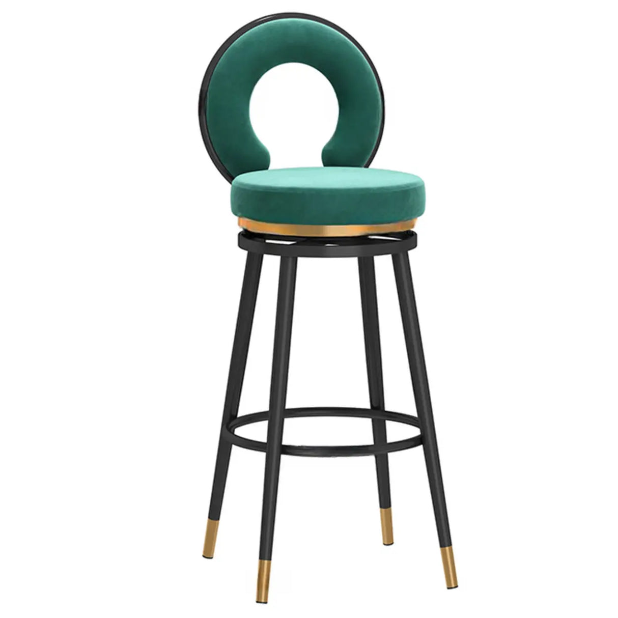 Swivel Round Upholstered Iron Bar Stool with Footrest Image - 3
