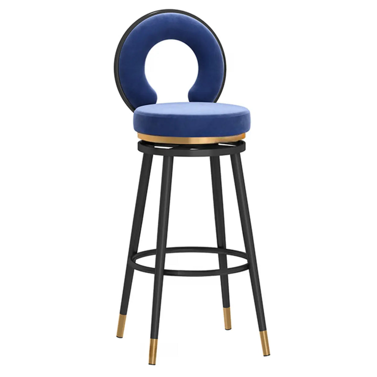 Swivel Round Upholstered Iron Bar Stool with Footrest Image - 6