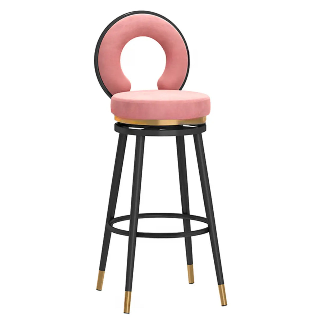 Swivel Round Upholstered Iron Bar Stool with Footrest Image - 8