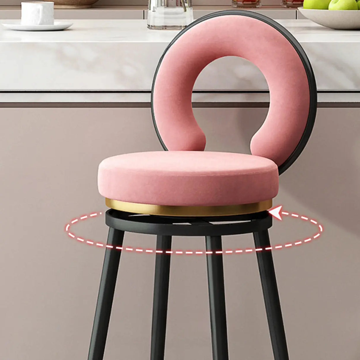 Swivel Round Upholstered Iron Bar Stool with Footrest Image - 9
