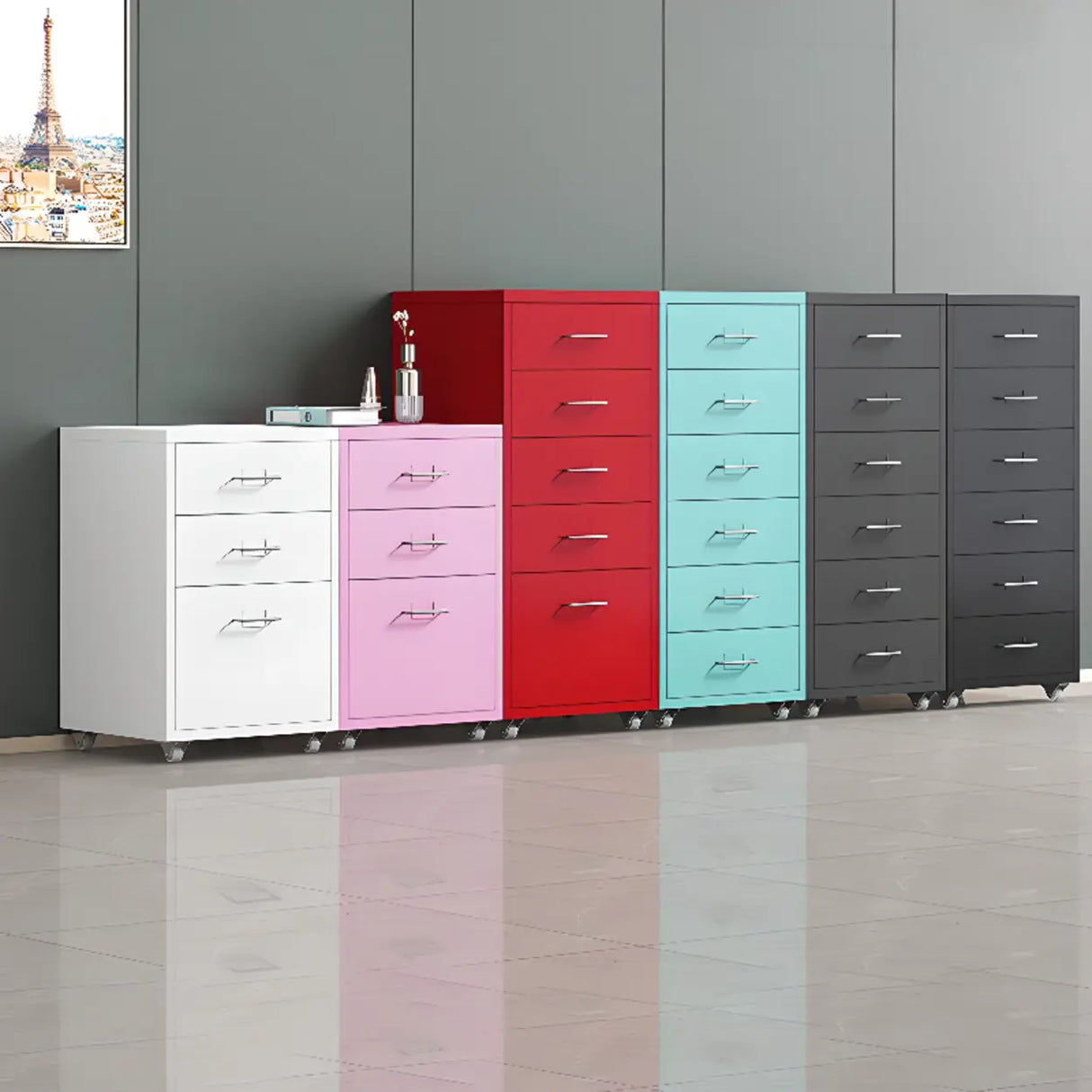 Swivel Steel Vertical Storage Filing Cabinet with Wheels Image - 1