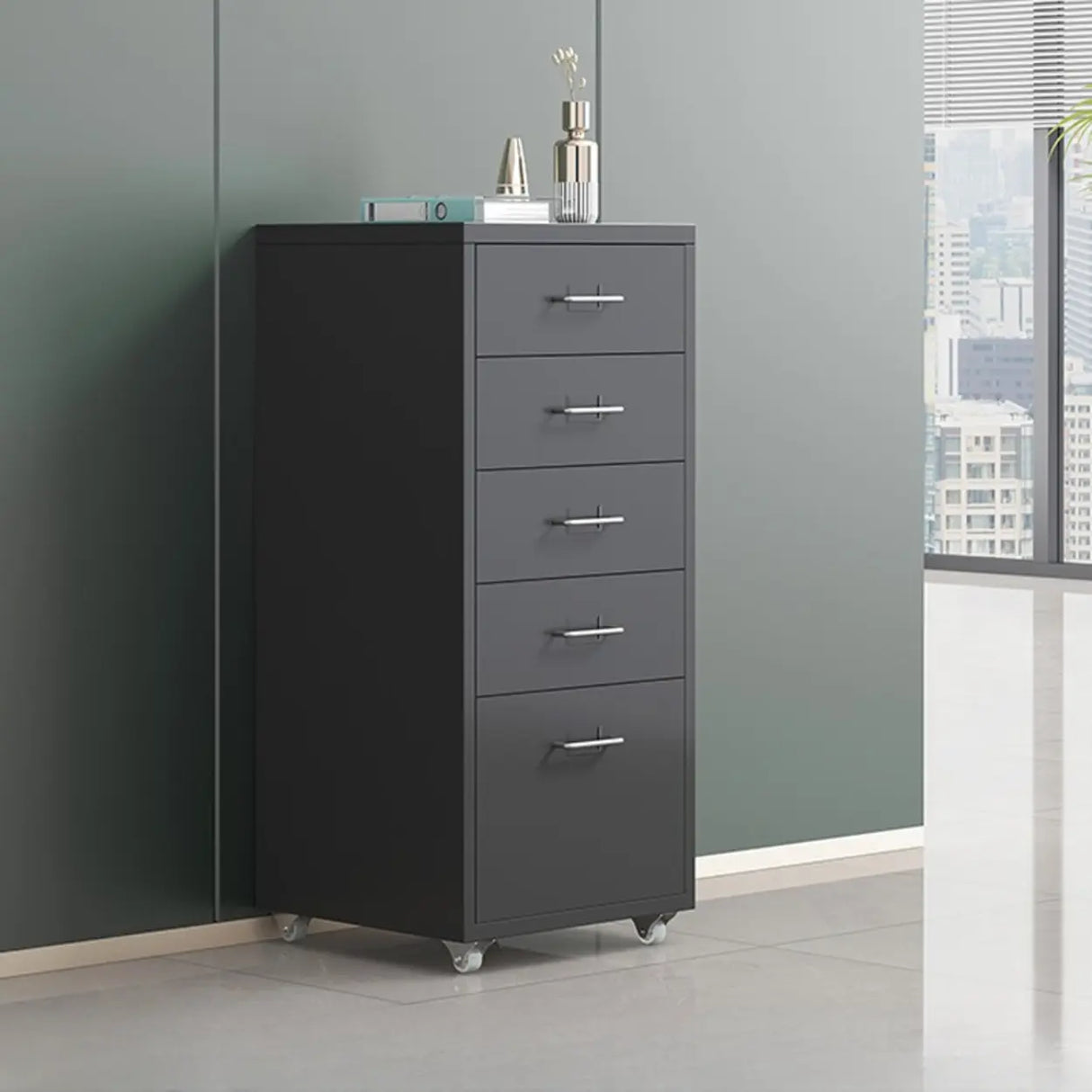 Swivel Steel Vertical Storage Filing Cabinet with Wheels Image - 10