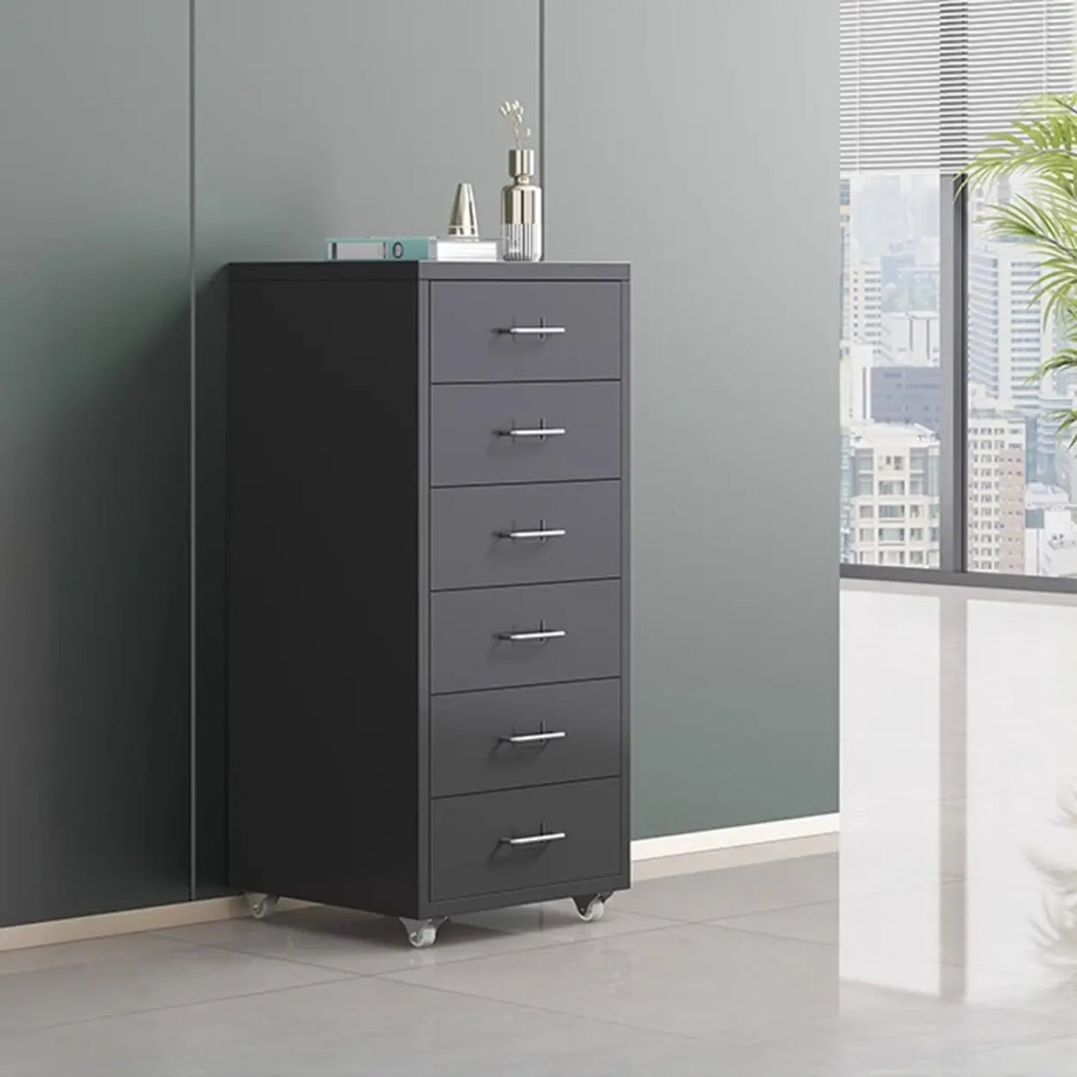 Swivel Steel Vertical Storage Filing Cabinet with Wheels Image - 12