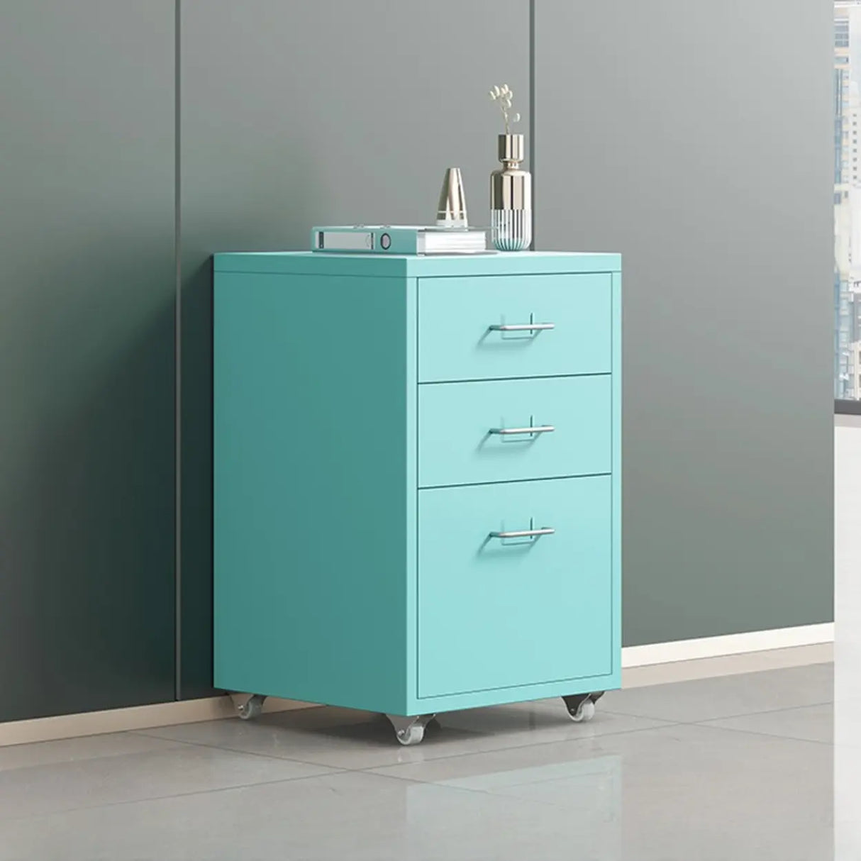 Swivel Steel Vertical Storage Filing Cabinet with Wheels Image - 14