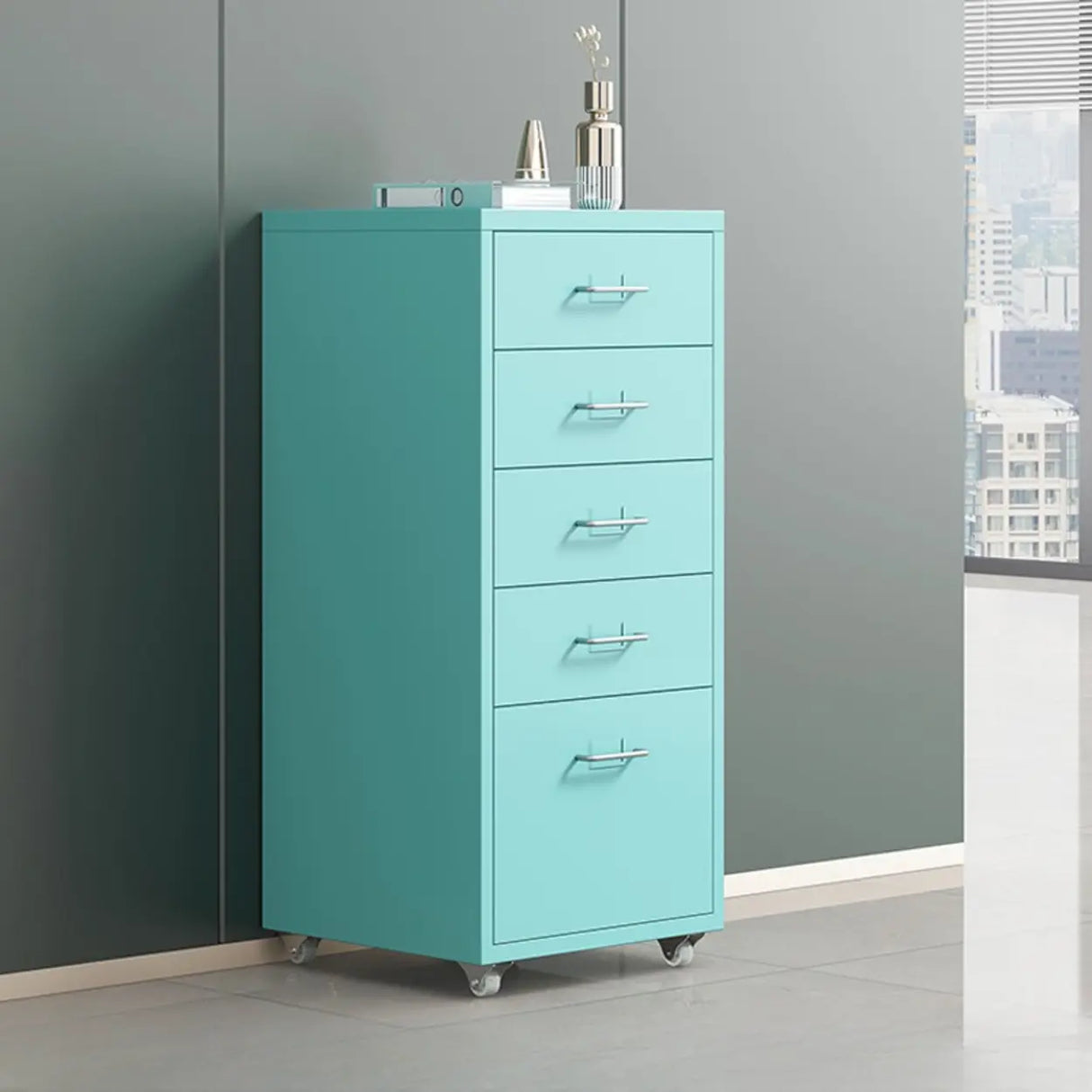 Swivel Steel Vertical Storage Filing Cabinet with Wheels Image - 15
