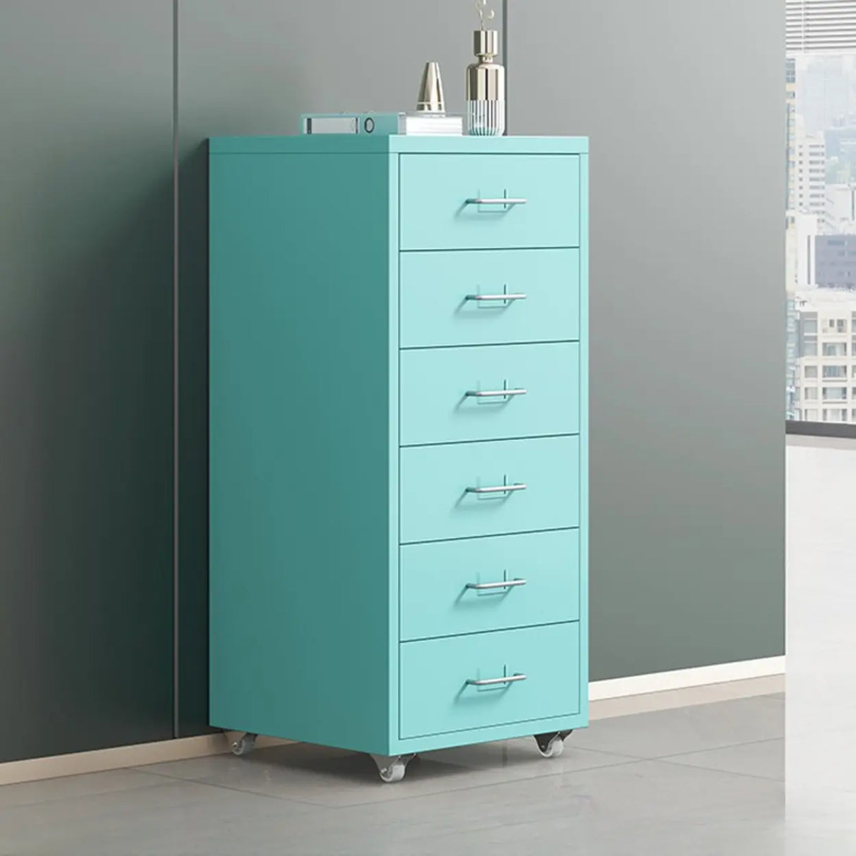 Swivel Steel Vertical Storage Filing Cabinet with Wheels Image - 17