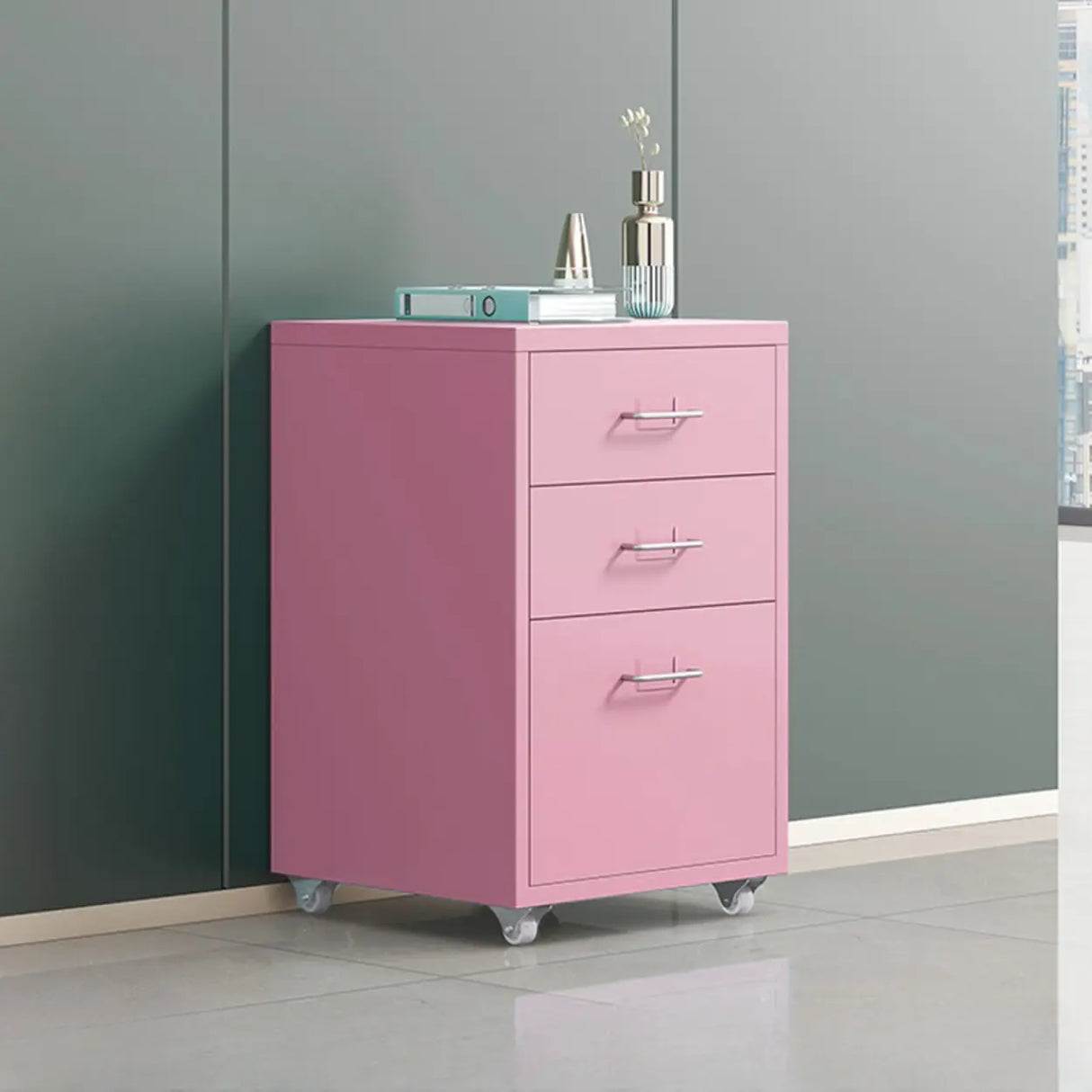 Swivel Steel Vertical Storage Filing Cabinet with Wheels Image - 18