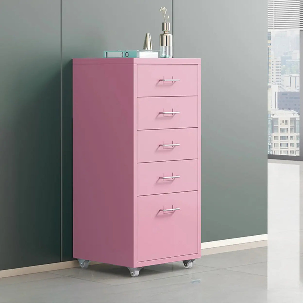 Swivel Steel Vertical Storage Filing Cabinet with Wheels Image - 19