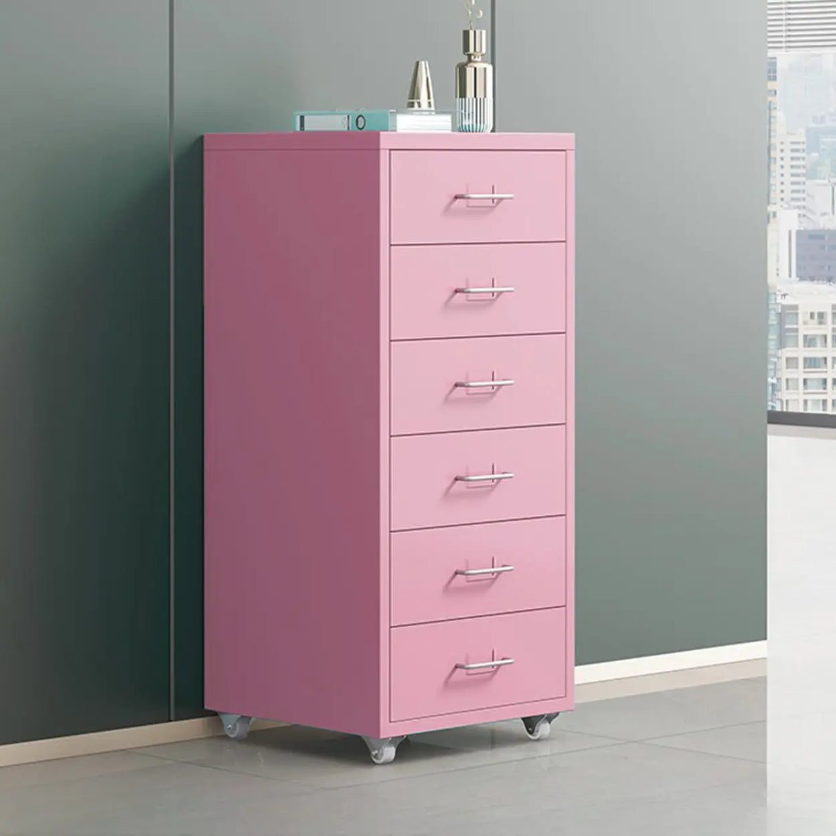 Swivel Steel Vertical Storage Filing Cabinet with Wheels Image - 20