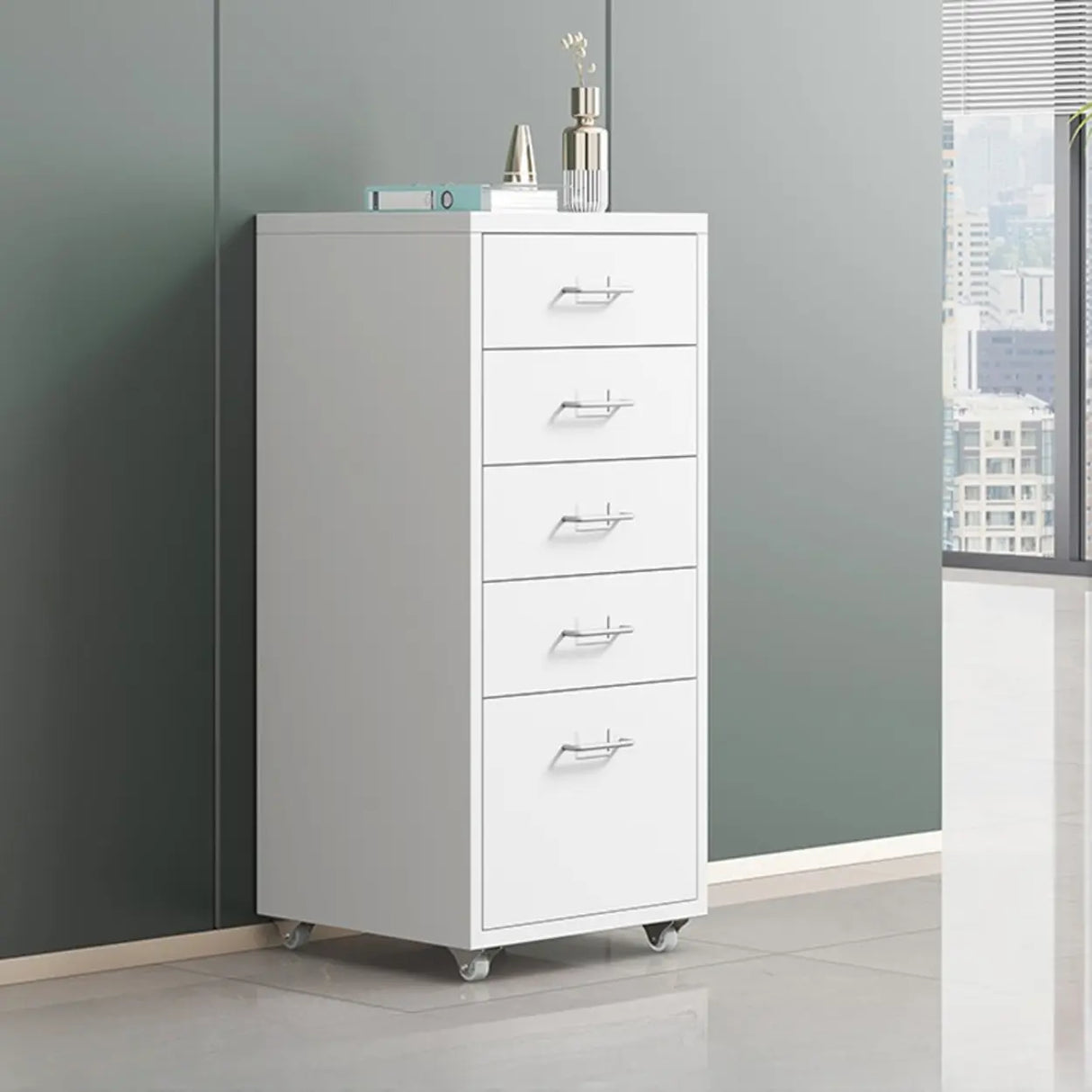 Swivel Steel Vertical Storage Filing Cabinet with Wheels Image - 4