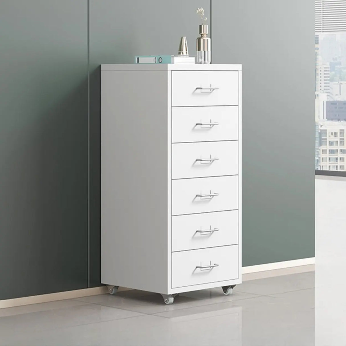 Swivel Steel Vertical Storage Filing Cabinet with Wheels Image - 6