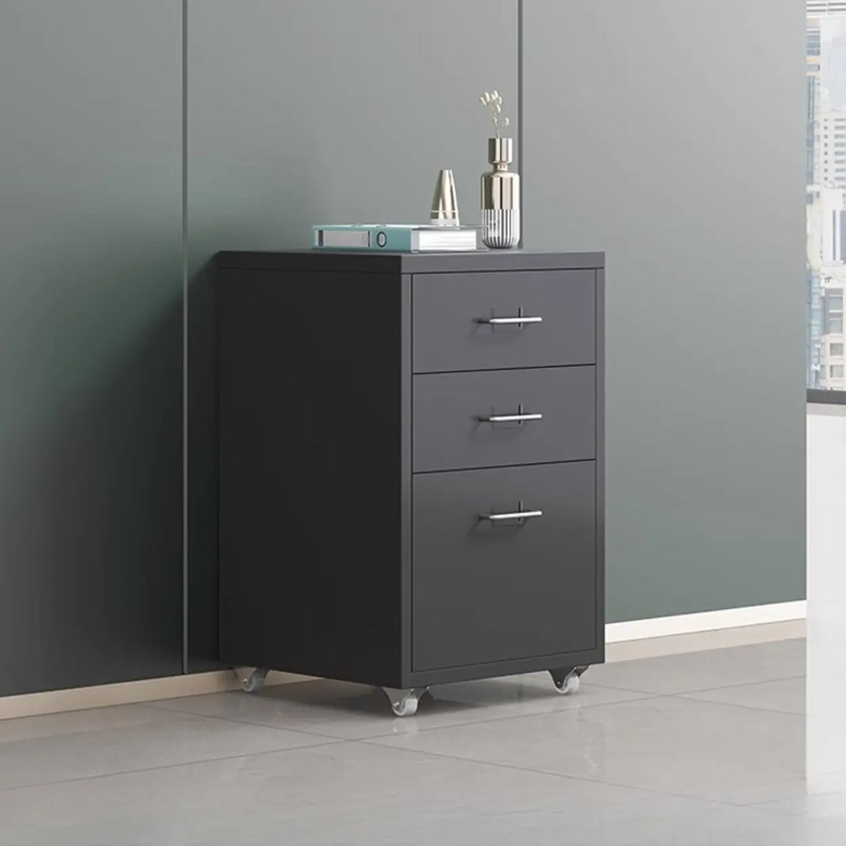 Swivel Steel Vertical Storage Filing Cabinet with Wheels Image - 7