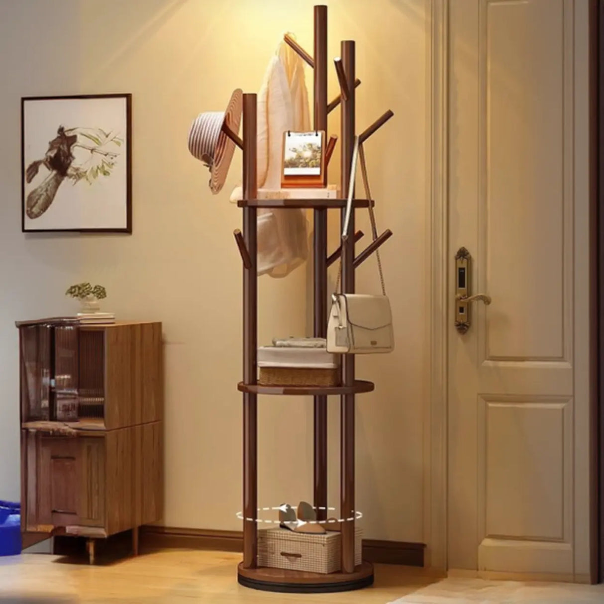 Swivel Tree Shape Nut-Brown Hooks Coat Rack Image - 1