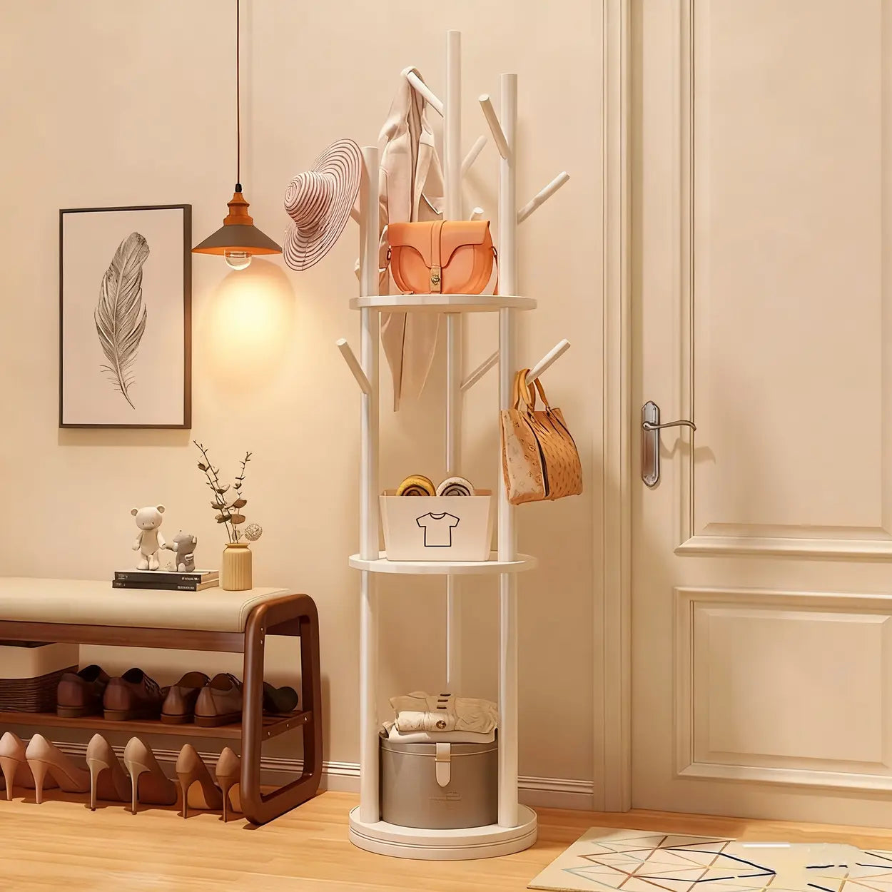 Swivel Tree Shape Nut-Brown Hooks Coat Rack Image - 2