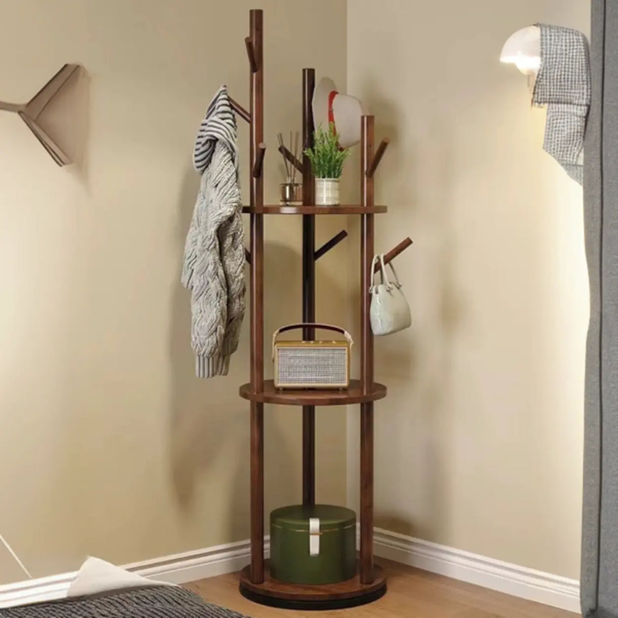 Swivel Tree Shape Nut-Brown Hooks Coat Rack Image - 3