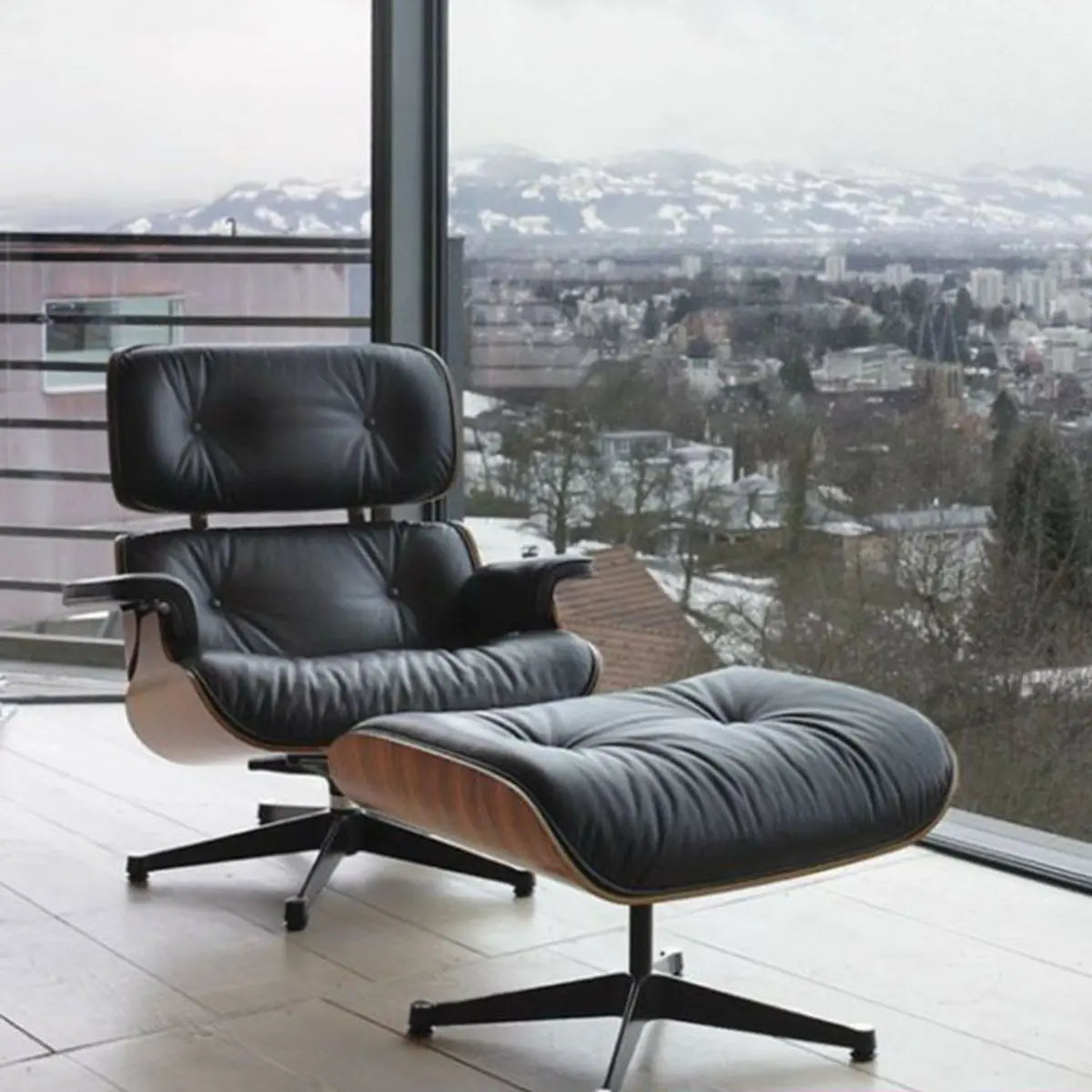 Swivel Water Resistant Leather Star Base Lounge Chair Image - 1