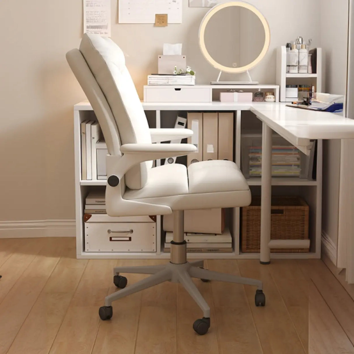 Swivel White Adjustable Ergonomic Leather Office Chair Image - 2