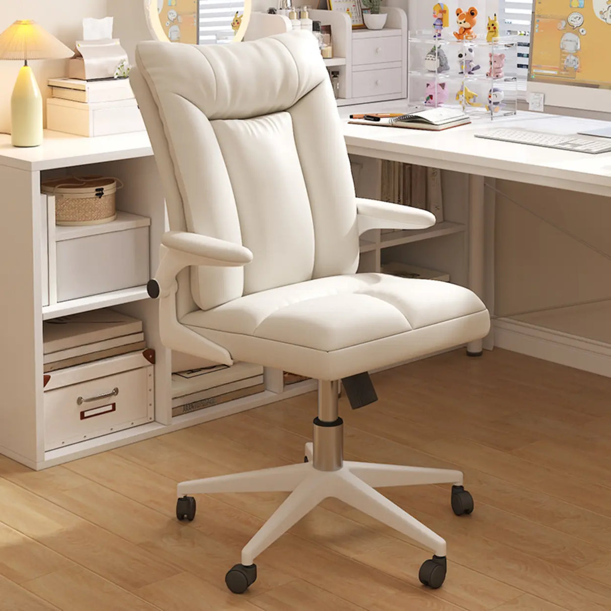 Swivel White Adjustable Ergonomic Leather Office Chair Image - 4