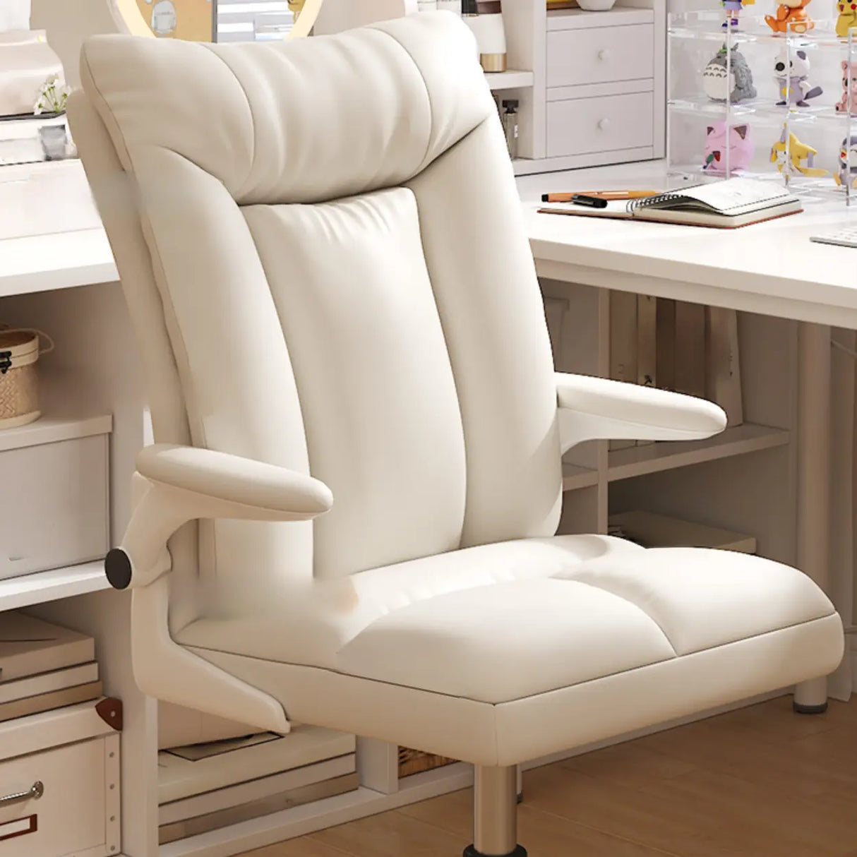 Swivel White Adjustable Ergonomic Leather Office Chair Image - 6