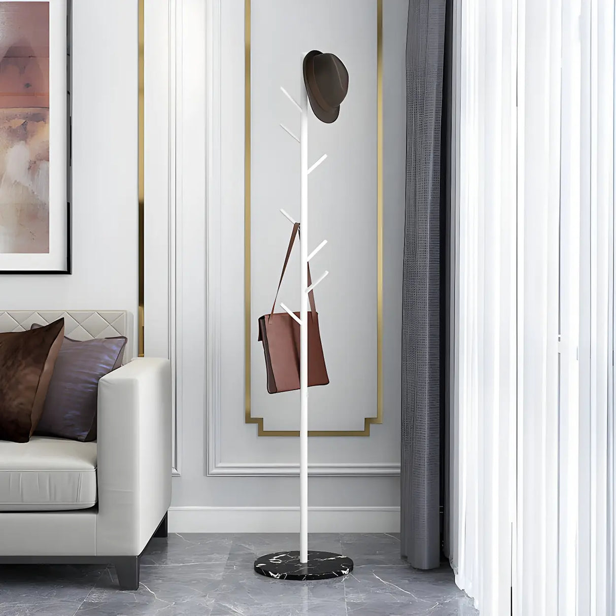 Syilish Gold Metal Tall Freestanding Hall Tree with Hooks Image - 19