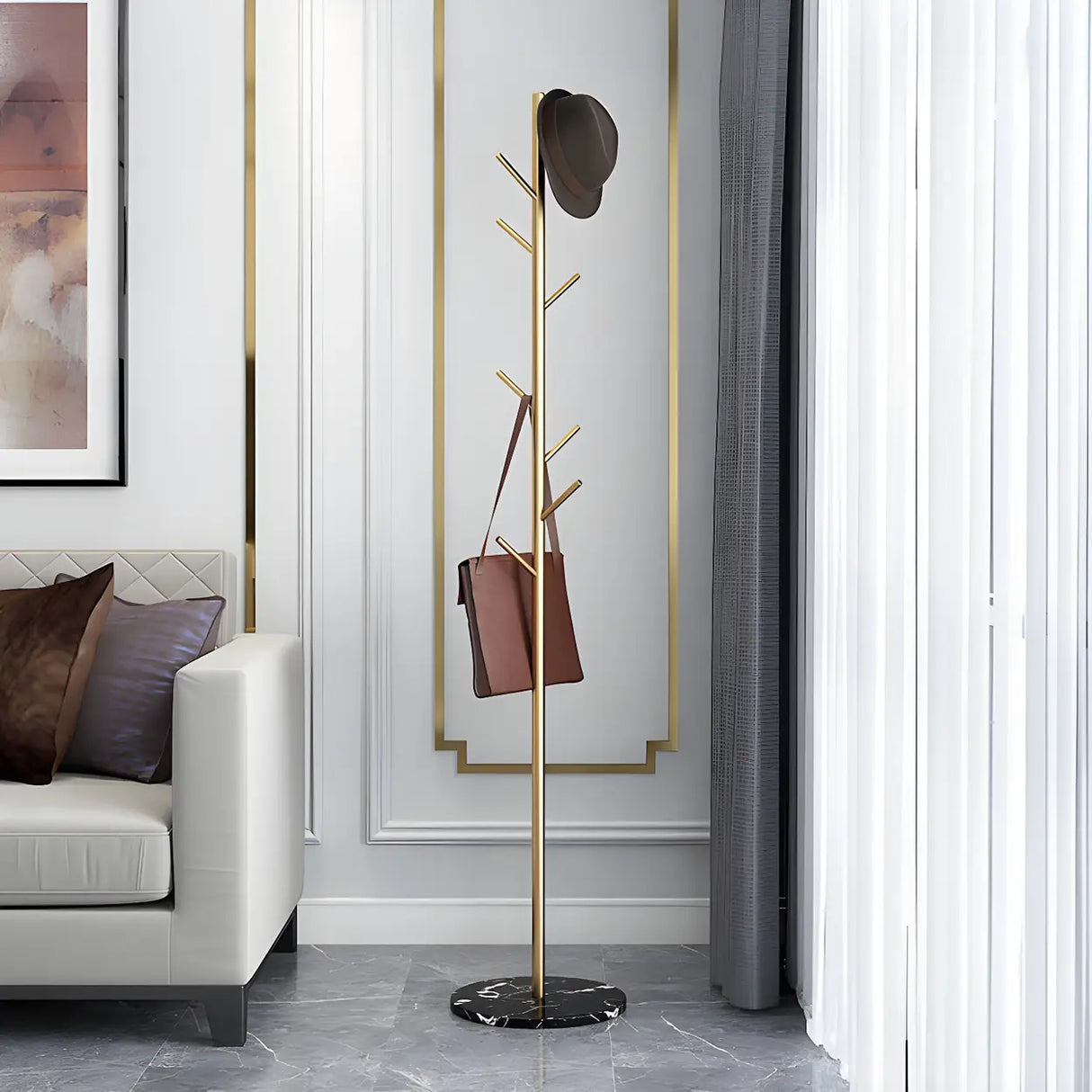 Syilish Gold Metal Tall Freestanding Hall Tree with Hooks Image - 21