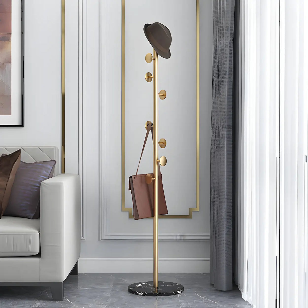 Syilish Gold Metal Tall Freestanding Hall Tree with Hooks Image - 22