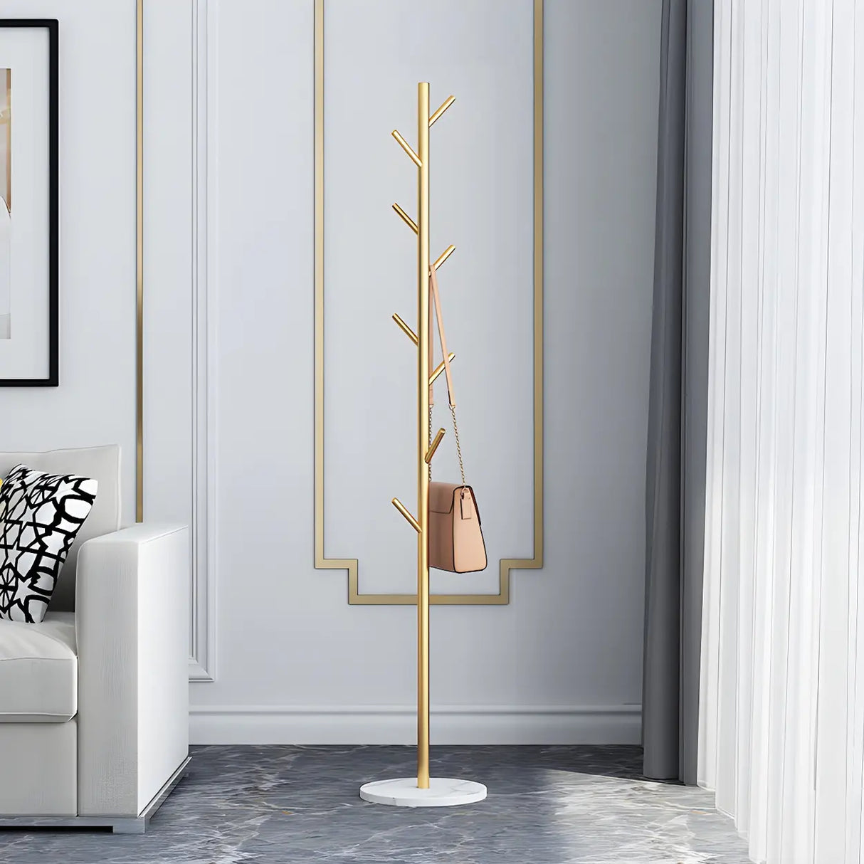 Syilish Gold Metal Tall Freestanding Hall Tree with Hooks Image - 2