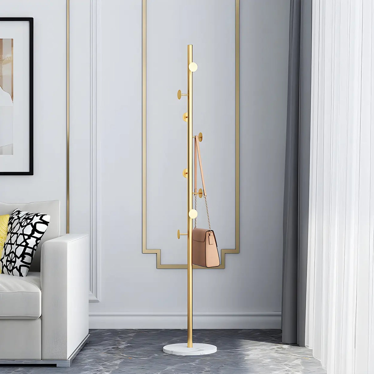 Syilish Gold Metal Tall Freestanding Hall Tree with Hooks Image - 3