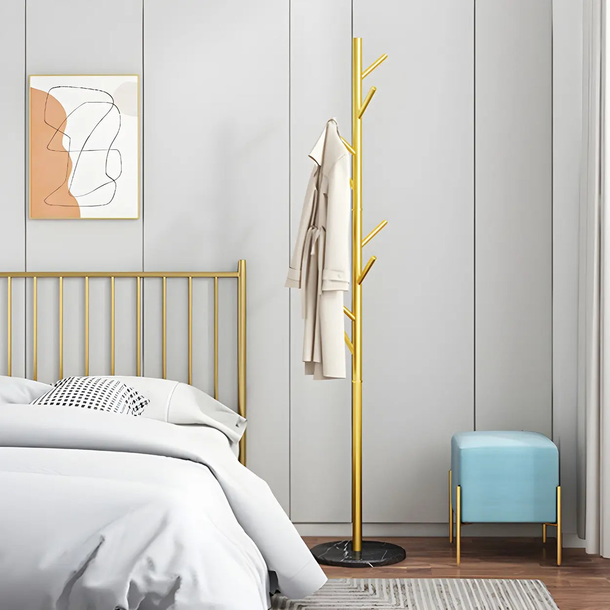 Syilish Gold Metal Tall Freestanding Hall Tree with Hooks Image - 7