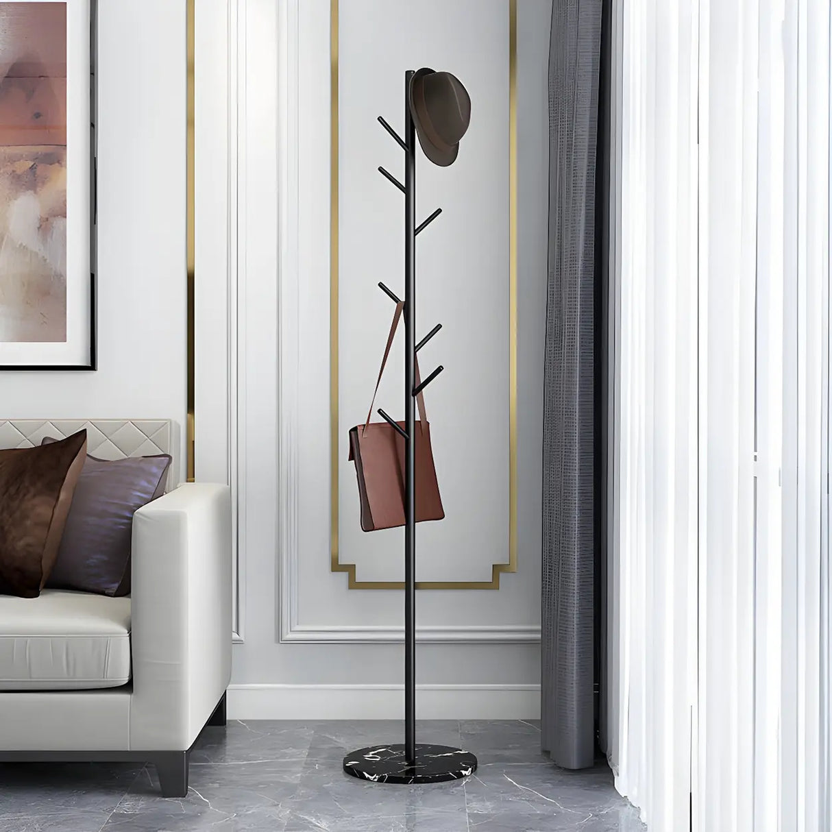 Syilish Gold Metal Tall Freestanding Hall Tree with Hooks Image - 9