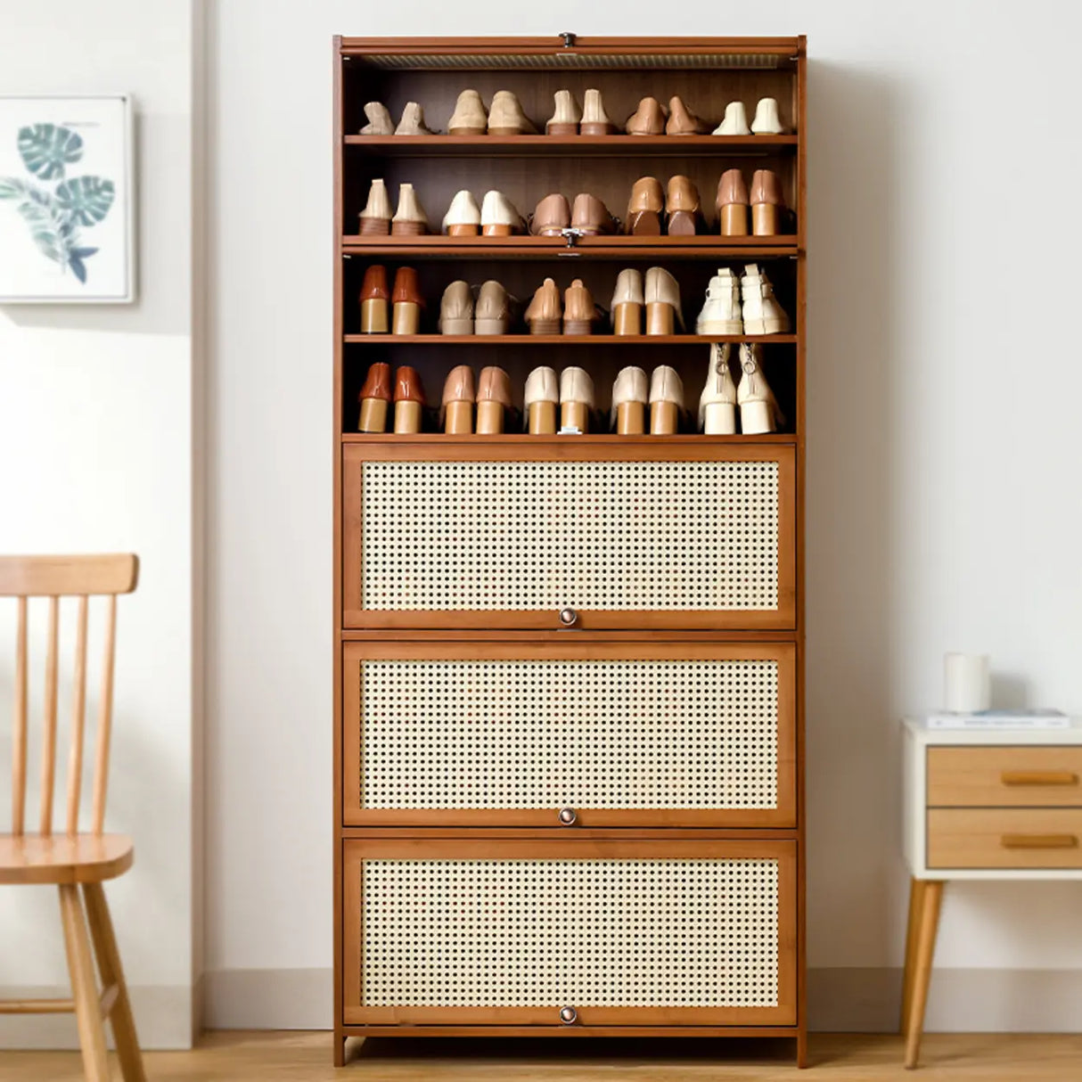Tall Bamboo Hallway Brown Closed Back Shoe Storage Image - 1