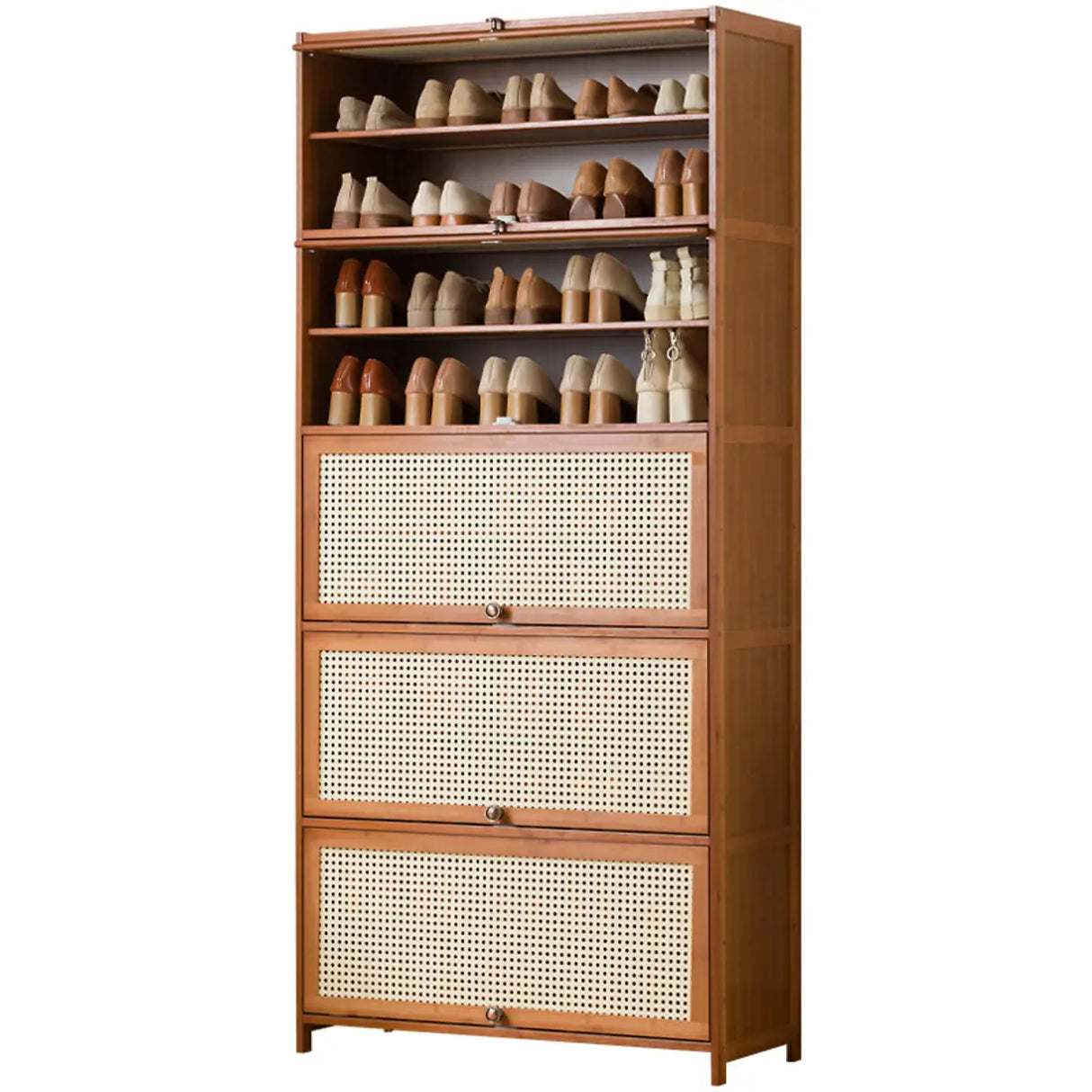 Tall Bamboo Hallway Brown Closed Back Shoe Storage Image - 10