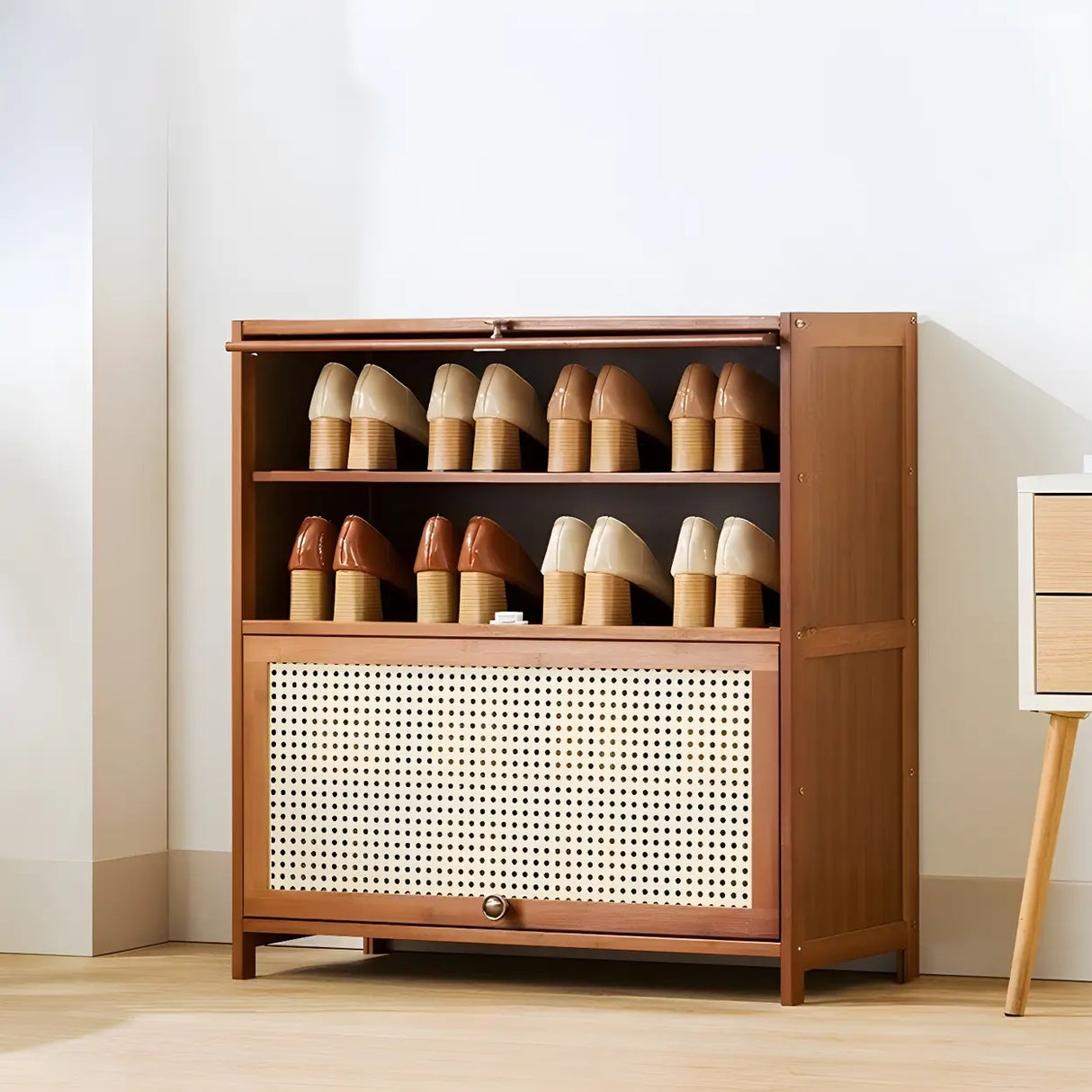 Tall Bamboo Hallway Brown Closed Back Shoe Storage Image - 11