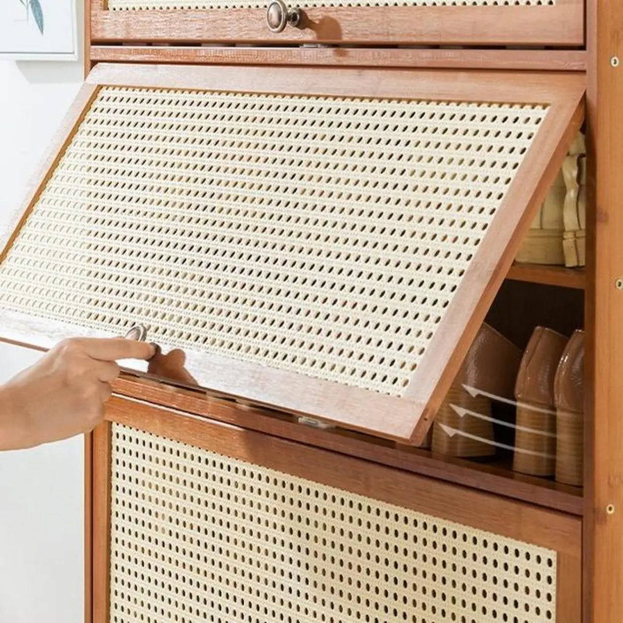 Tall Bamboo Hallway Brown Closed Back Shoe Storage Image - 12