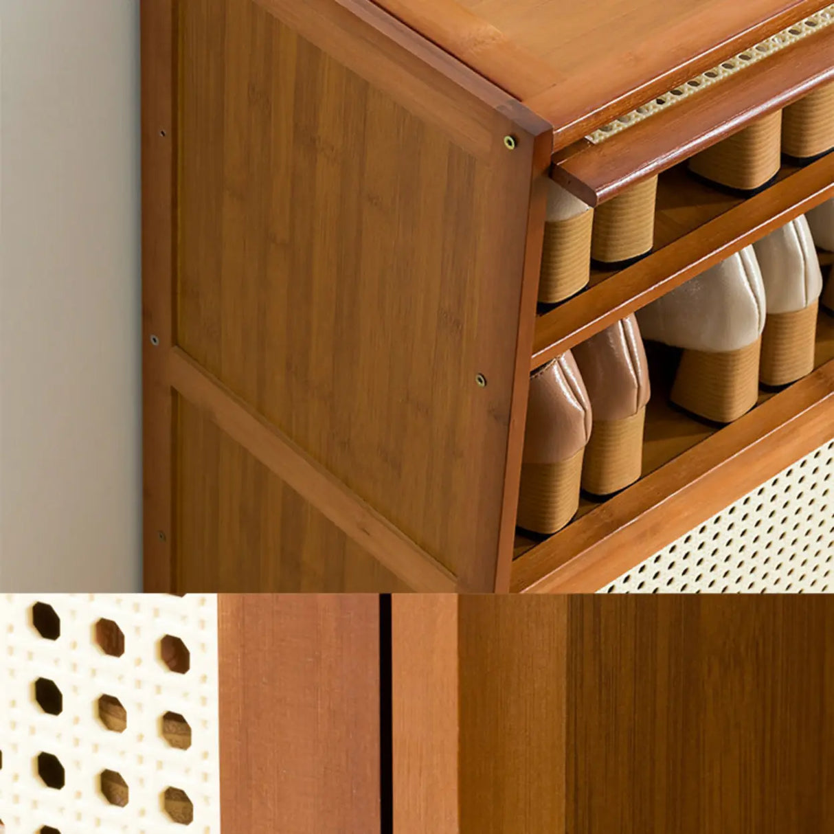Tall Bamboo Hallway Brown Closed Back Shoe Storage Image - 15