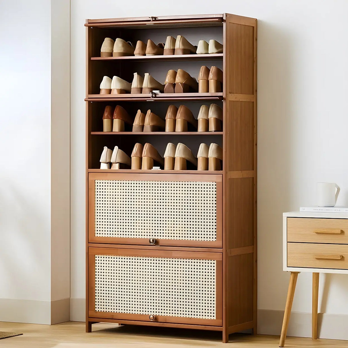 Tall Bamboo Hallway Brown Closed Back Shoe Storage Image - 18