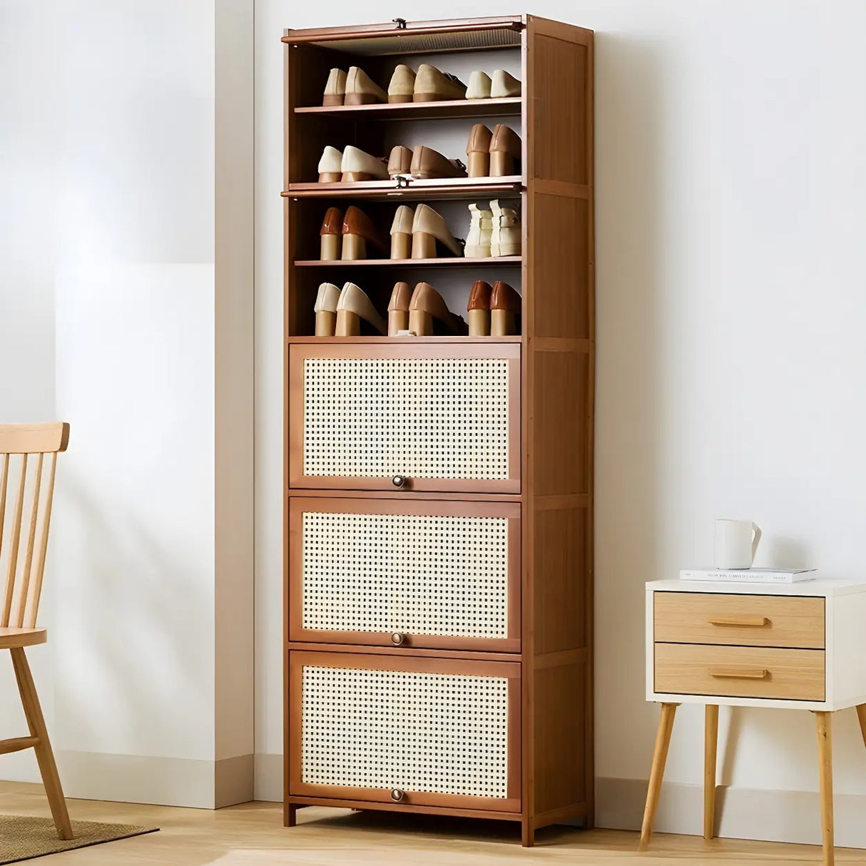 Tall Bamboo Hallway Brown Closed Back Shoe Storage Image - 20