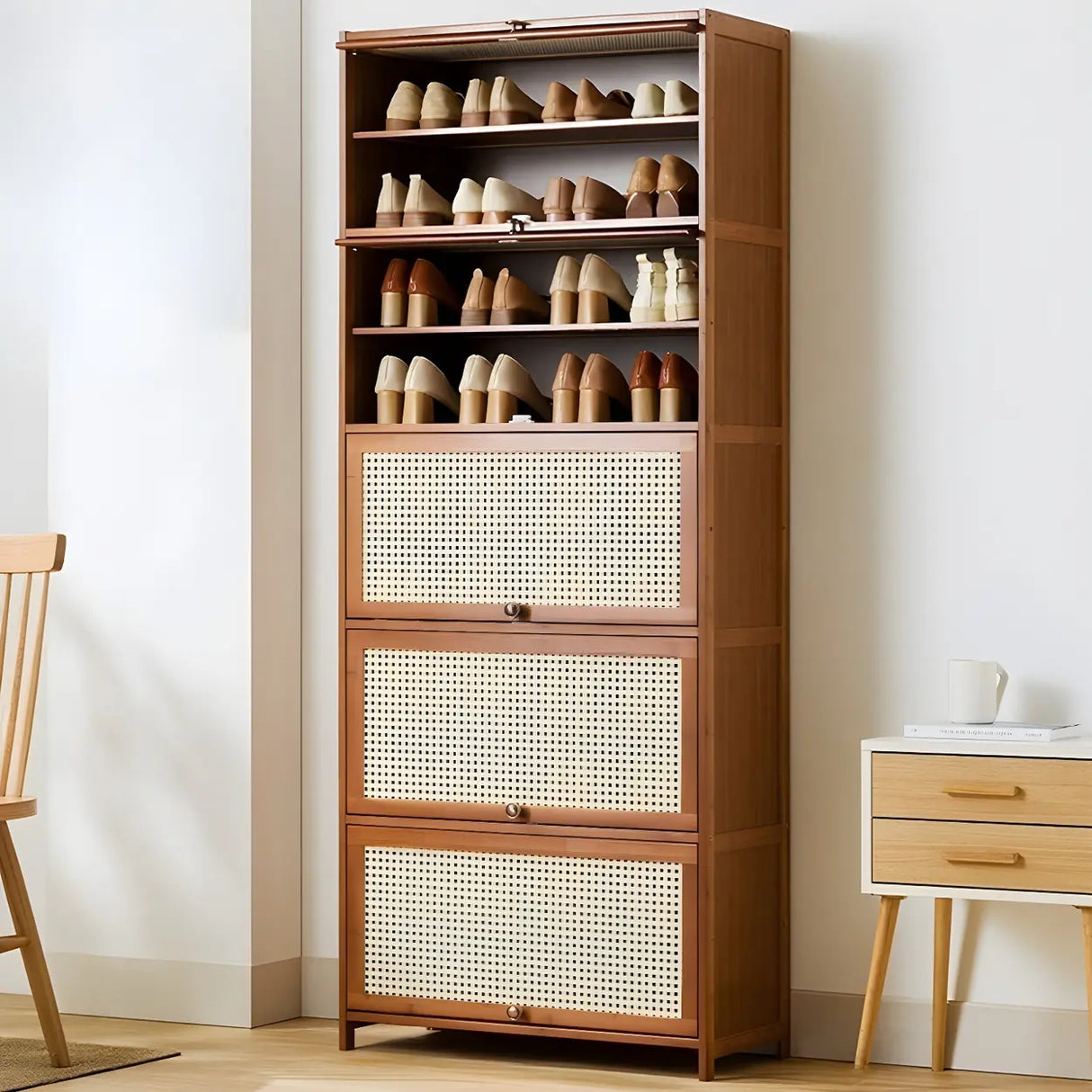 Tall Bamboo Hallway Brown Closed Back Shoe Storage Image - 21