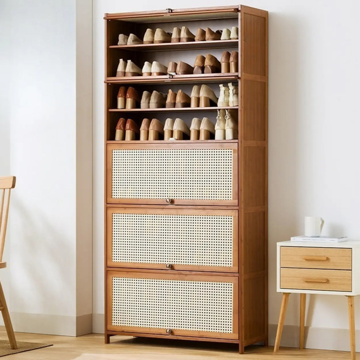 Tall Bamboo Hallway Brown Closed Back Shoe Storage Image - 22