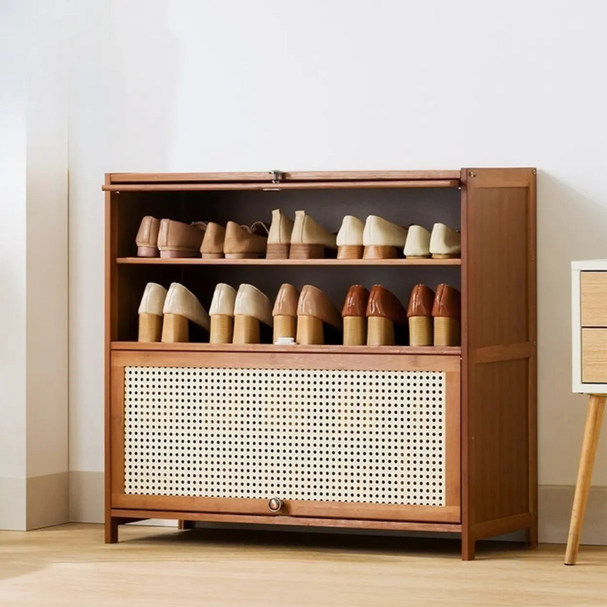 Tall Bamboo Hallway Brown Closed Back Shoe Storage Image - 23