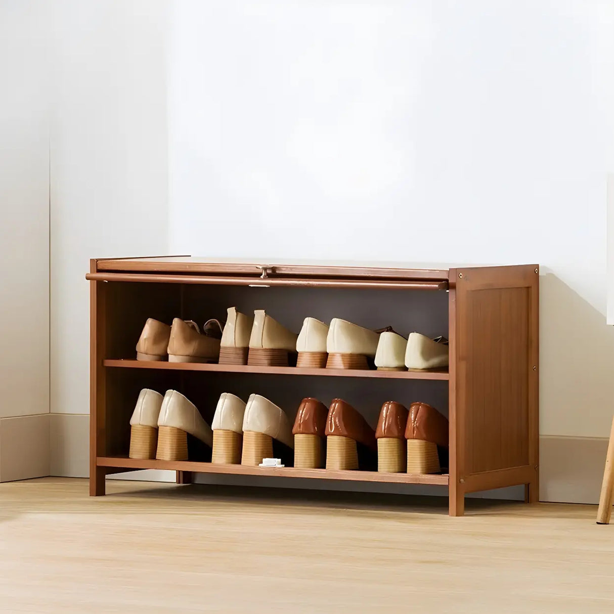 Tall Bamboo Hallway Brown Closed Back Shoe Storage Image - 5
