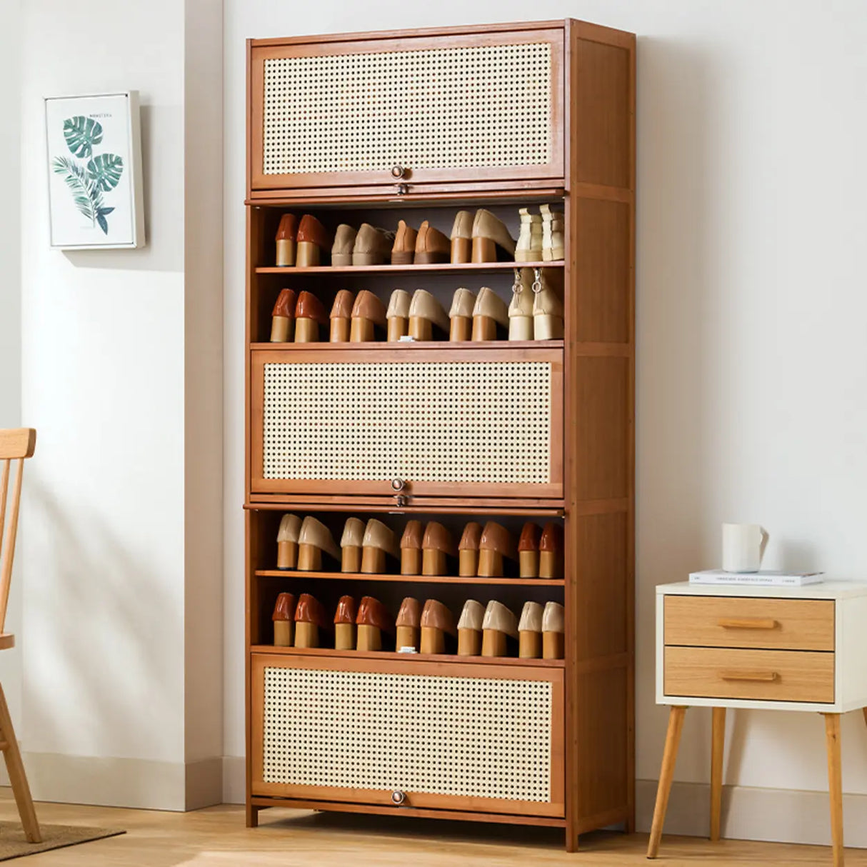 Tall Bamboo Hallway Brown Closed Back Shoe Storage Image - 6