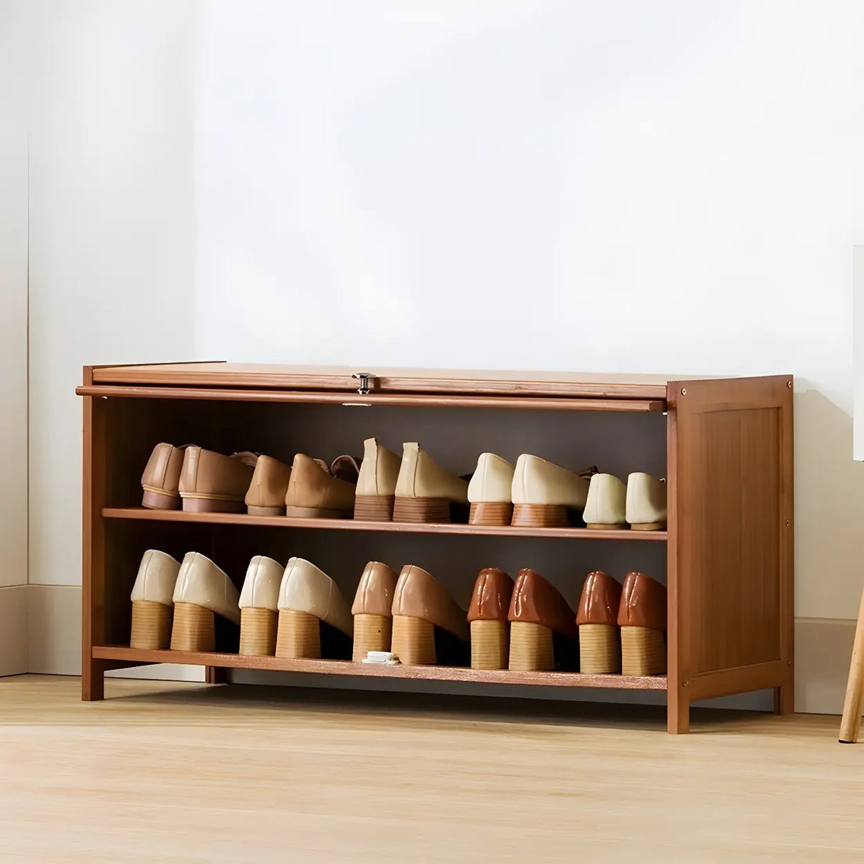 Tall Bamboo Hallway Brown Closed Back Shoe Storage Image - 7
