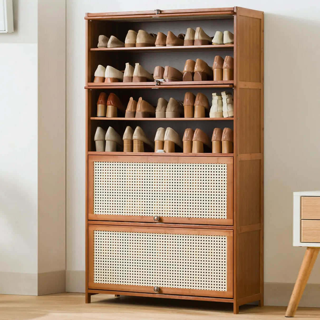 Tall Bamboo Hallway Brown Closed Back Shoe Storage Image - 8