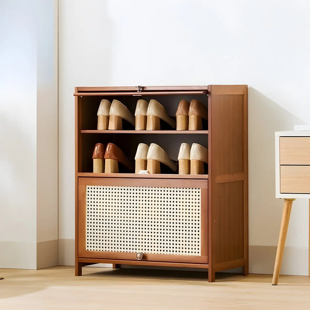 Tall Bamboo Hallway Brown Closed Back Shoe Storage Image - 9