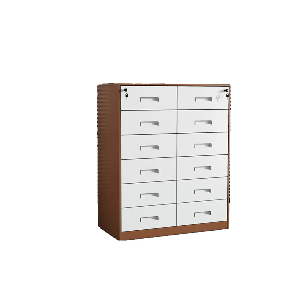 Tall Coffee Steel Vertical Cabinet with Locking Drawers Image - 11